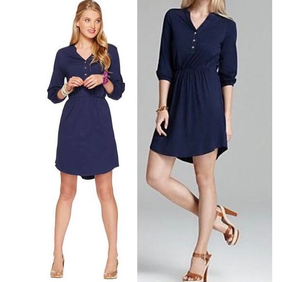 Lilly Pulitzer Beckett Dress Long Sleeve Blouson Knit Mini Navy Size Small - Picture 1 of 11